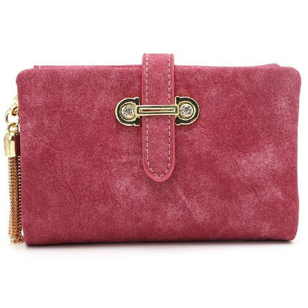 

Nubuck Leather for Rhinestone And Metal Tassel Pendants Zipper Small Wallets