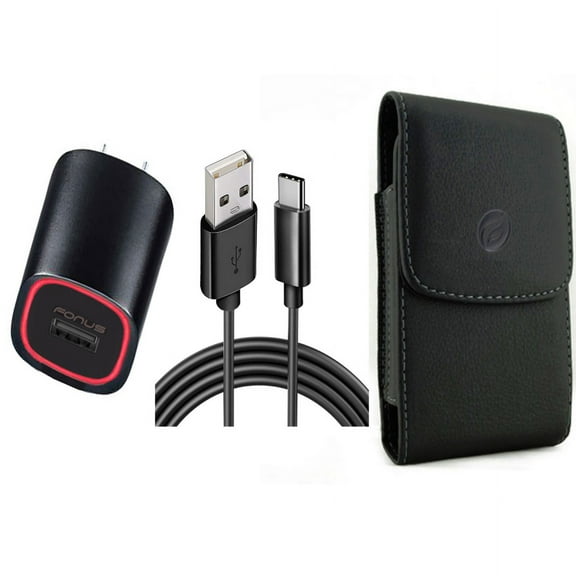 Home Charger & Case Belt Clip for iPhone 15 Pro Max - Fast 18W USB Cable 6ft TYpe-C Power and Leather Holster Cover Pouch W8O for iPhone 15 Pro Max (6.7")