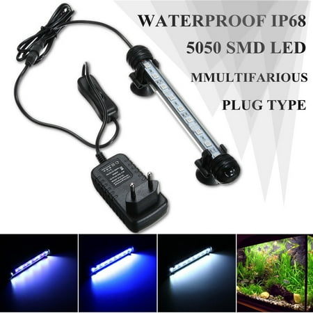 38cm 21LED 5050 SMD Waterproof Aquarium Fish Tank Bar Lamp Submersible Light White/Blue/Blue & White With Suction Pads US Plug 110V-240V