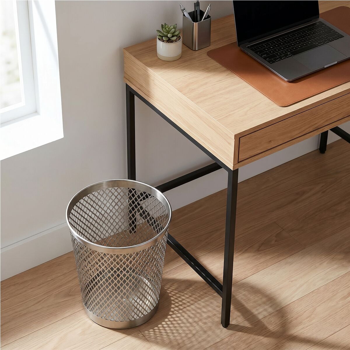 Mainstays Satin Nickel Metal Wastebasket, 2 gal