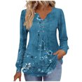 thumbnail image 2 of Uootdi Boho Tops for Women Long Sleeve Shirts for Women Casual Pleated V Gift Neck Fall Tunic Tops Button Down Blouse Dressy, 2 of 5