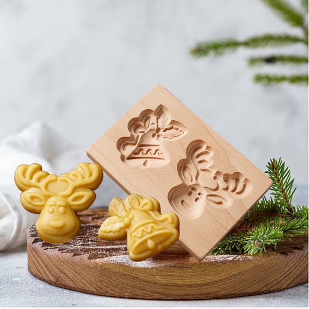 Molde de madera para galletas, molde para hornear 3D, herramienta para hornear para decoración artesanal en relieve, adecuado para cocina de Halloween DIY (ciervo)