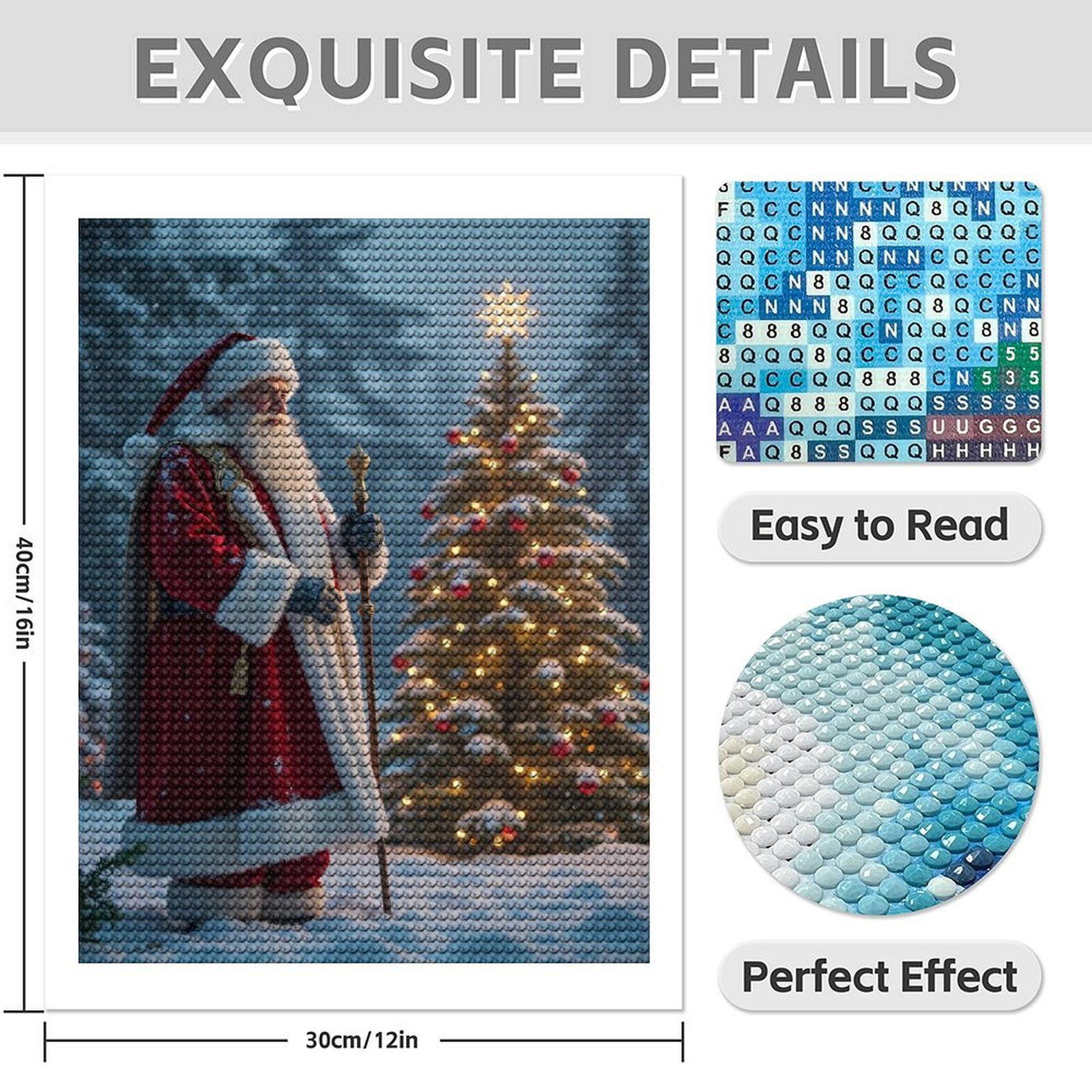 Diamond Art Kit for Adults, Santa Claus Christmas Tree Snowy Night Diamond Painting for Adults Beginners, DIY Diamond Art Painting Kits, 5D Diamond Painting Crafts for Home Decor 12x16 Frameless