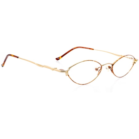 Optical Eyewear Glasses - Oval Shape, Metal Full Rim Frame - Shiny Gold Amber