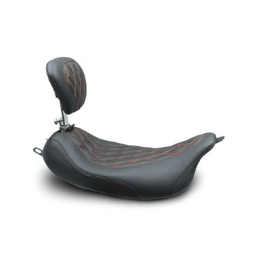 Mustang 08-21 Harley Wide Tripper FL Touring Pass Seat w/ Dr Backrest, Red Diamond Stitch - Black