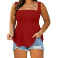 thumbnail image 6 of Hxshgdsn Plus Size Tank Tops for Womens Sleeveless Square Neck Ruched Front Peplum Top Loose Fit（Red/2XL）, 6 of 8