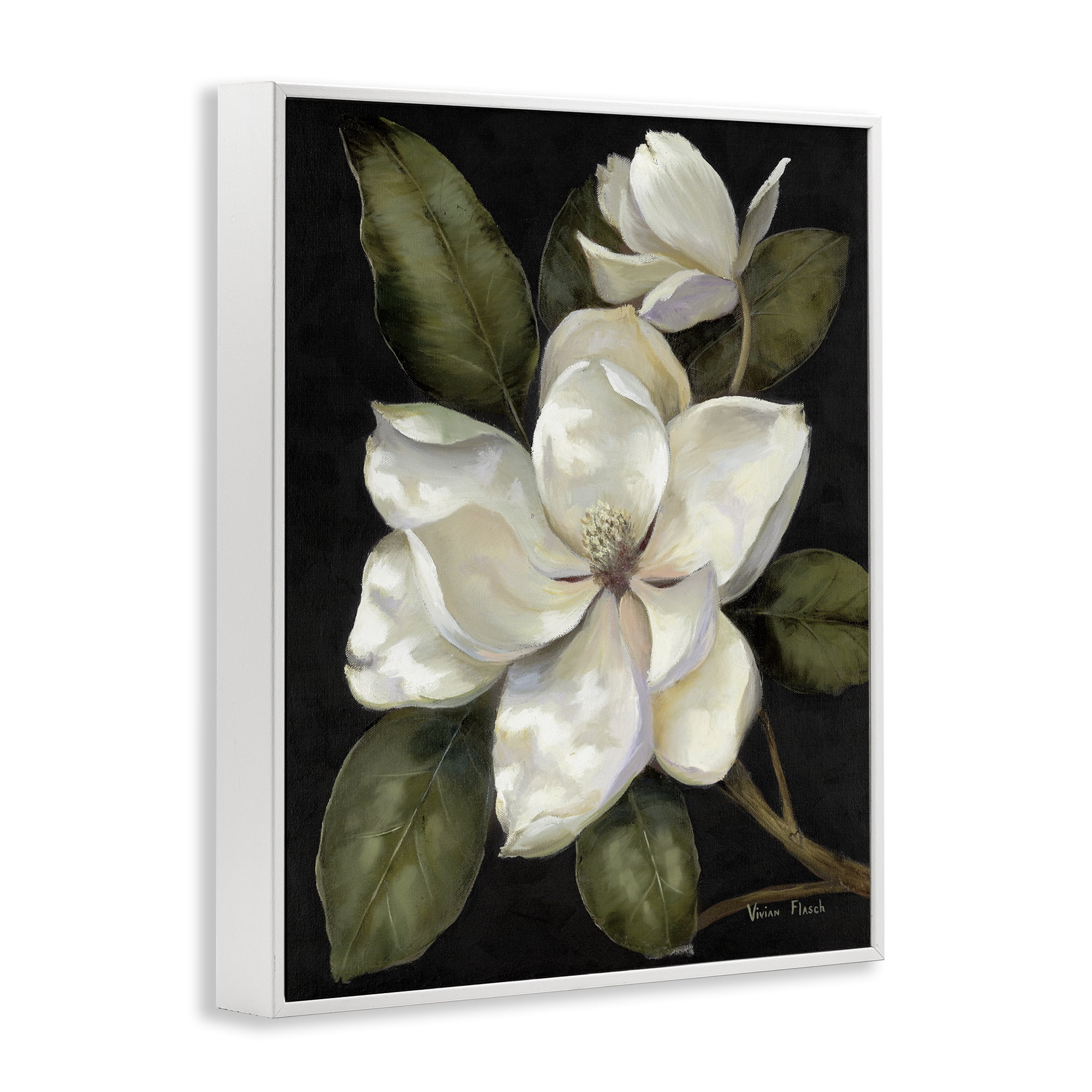 Stupell Industries Blooming Magnolia Buds White Framed Giclee Art, design by Nan