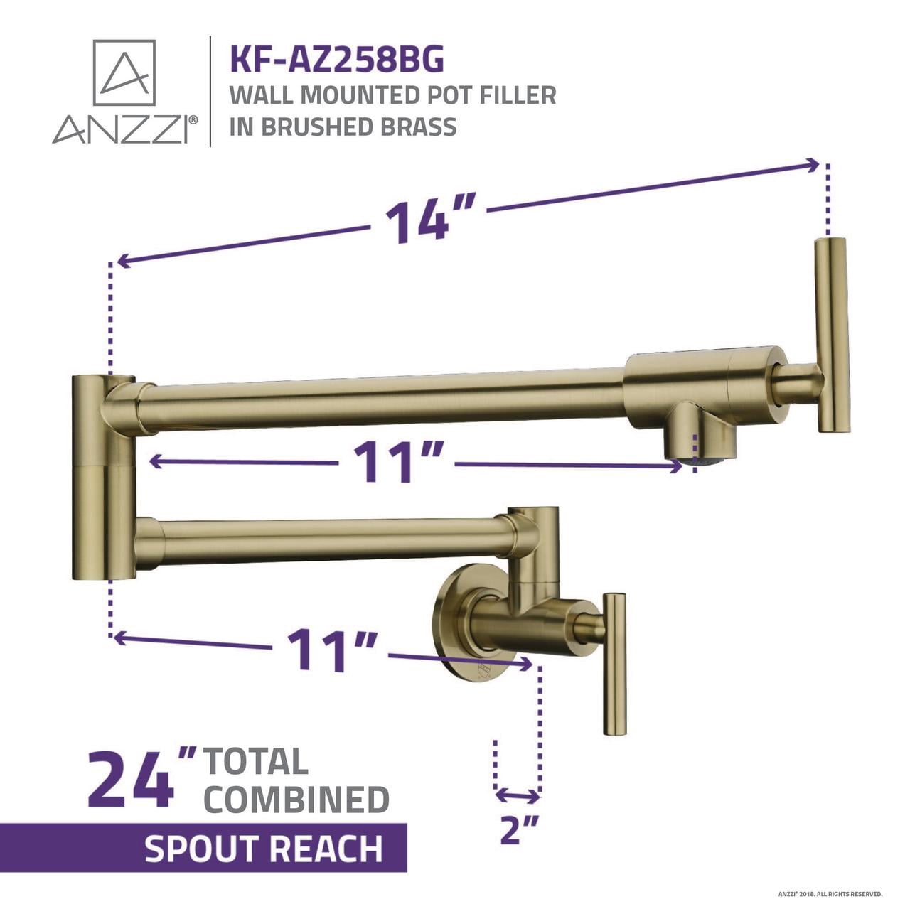 ANZZI Braccia Wall Mounted Pot Filler Kitchen Faucet in Brushed Brass