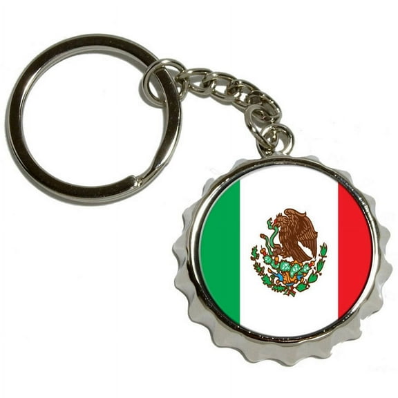 Mexico Mexican Flag, Nickel Plated Metal Popcap Bottle Opener Keychain Key Ring