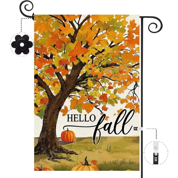 SM-XLHN Fall Garden Flag 12.5x18 Inch Double Sided Autumn Maple Leaves Harvest Decor Weatherproof Thanksgiving Vertical Yard Banner for Seasonal Halloween Outdoor Sports Decoration