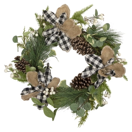 Northlight Magnolia and Frosted Pine Cones Artificial Christmas Wreath - 22-Inch Unlit