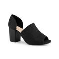 thumbnail image 1 of BLISSFUL STEP Denim Open Toe Chunky Heels Wide Heel Slide Mules Black 8.5, 1 of 6