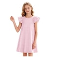 thumbnail image 1 of vigerkar Girls Summer Ruffle Dress Flutter Sleeve Casual Ribbed Dresses Elastic Waist with Pockets 5-14 Years (Pink, 8-9 Years), 1 of 5