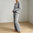 thumbnail image 4 of Maqroz Two Piece Outfits for Women Long Sleeve V Neck Ribbed Knit Pullover Sweaters Wide Leg Trousers Casual Fall Loungewear Matching Suits Dressy Streetwear, 4 of 7