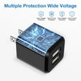 thumbnail image 2 of FiveBox 2.1A USB Wall Charger Block, 2 Pack Dual Port USB Charger Adapter Power Plug Fast Charging Station Box Base USB Charger Cube Compatible for iPhone, Samsung, Android, Black, 2 of 7