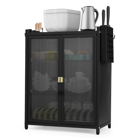 Shgeyfdj 3-Tier Kitchen Storage Cabinet Countertop Dustproof Storage Rack with Paint Finish for Bowls, Chopsticks (Black)
