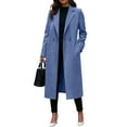 thumbnail image 2 of Women's Fashionable Solid Color Lapel Long Sleeve Woolen Coat for Elegant Wear, Winter Events, and Christmas Gatherings,Blue,3XL, 2 of 5