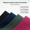 thumbnail image 2 of Women's Cotton Crew Socks - Colorblock Stripes Fashion Ultra-Soft Cute Comfortable Casual Vintage Socks 4 Pairs (US, Numeric, 4, 7, Regular, Regular, Burgundy/Black), 2 of 6