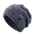 thumbnail image 2 of HESHENG Winter Beanie Knitted Hats with Buttons to Hold Face Mask Warm Stretchy Cozy Skull Cap Hat for Women Men, Dark Gray, 2 of 7
