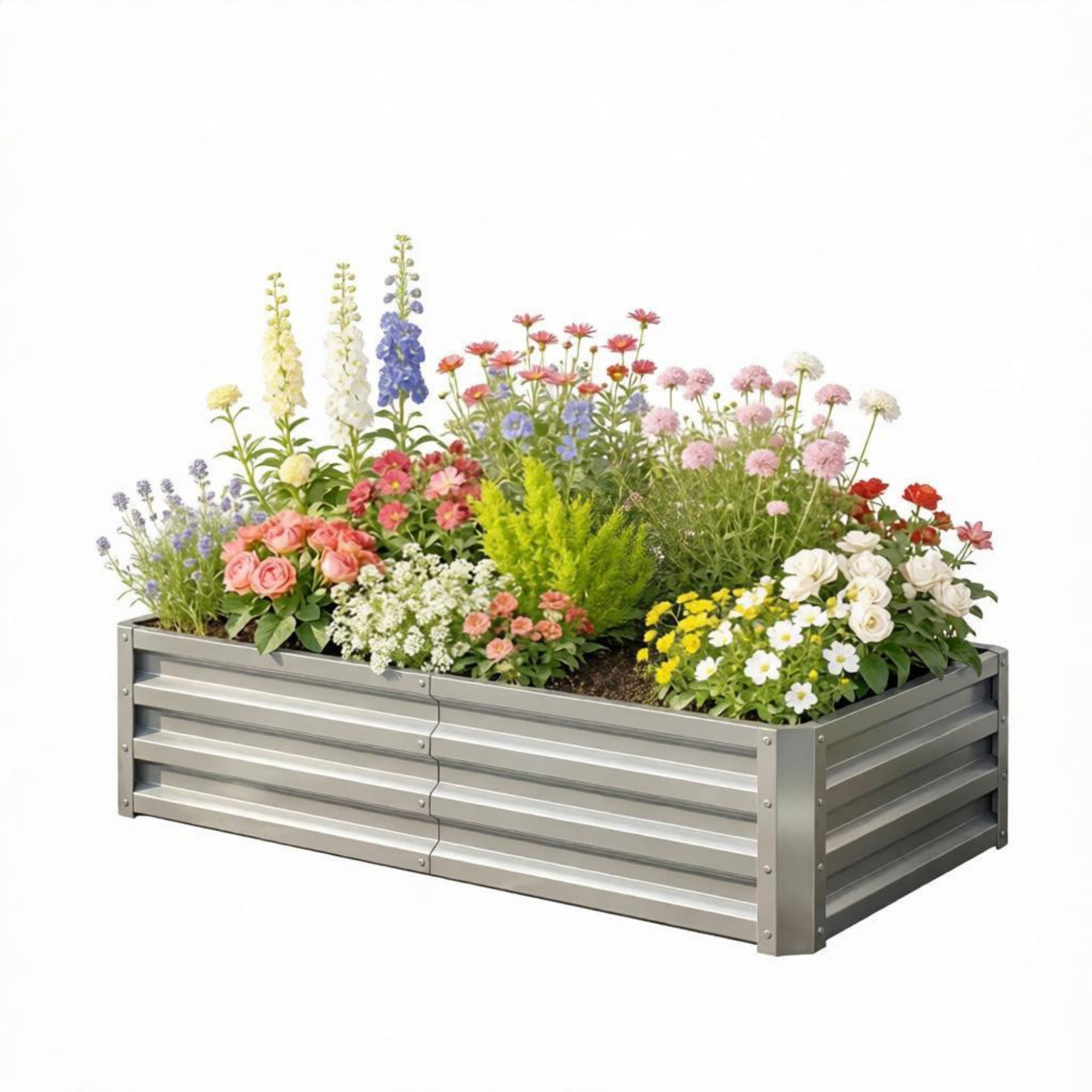 Galvanized Raised Garden Bed for Patio Herb Gardening, Sturdy Metal Planter Box, 4' x 2' x 1'