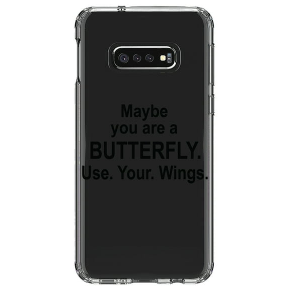 DistinctInk Clear Shockproof Hybrid Case for Samsung Galaxy S10e (5.8" Screen) - TPU Bumper Acrylic Back Tempered Glass Screen Protector - Maybe You Are a Butterfly