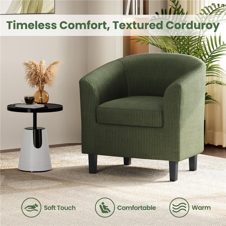 Renwick Corduroy Fabric Barrel Chair, Dark Green photo 6