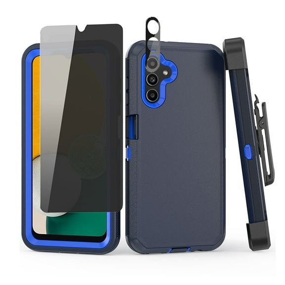 TASHHAR Samsung Galaxy A04S Case/A13 5G Case with Belt Clip Holster Privacy Screen and Lens Protector Military Grade Heavy Duty 3 in 1 Shockproof Armor for Galaxy A04S/A13 5G Phone - Dark Blue Blue