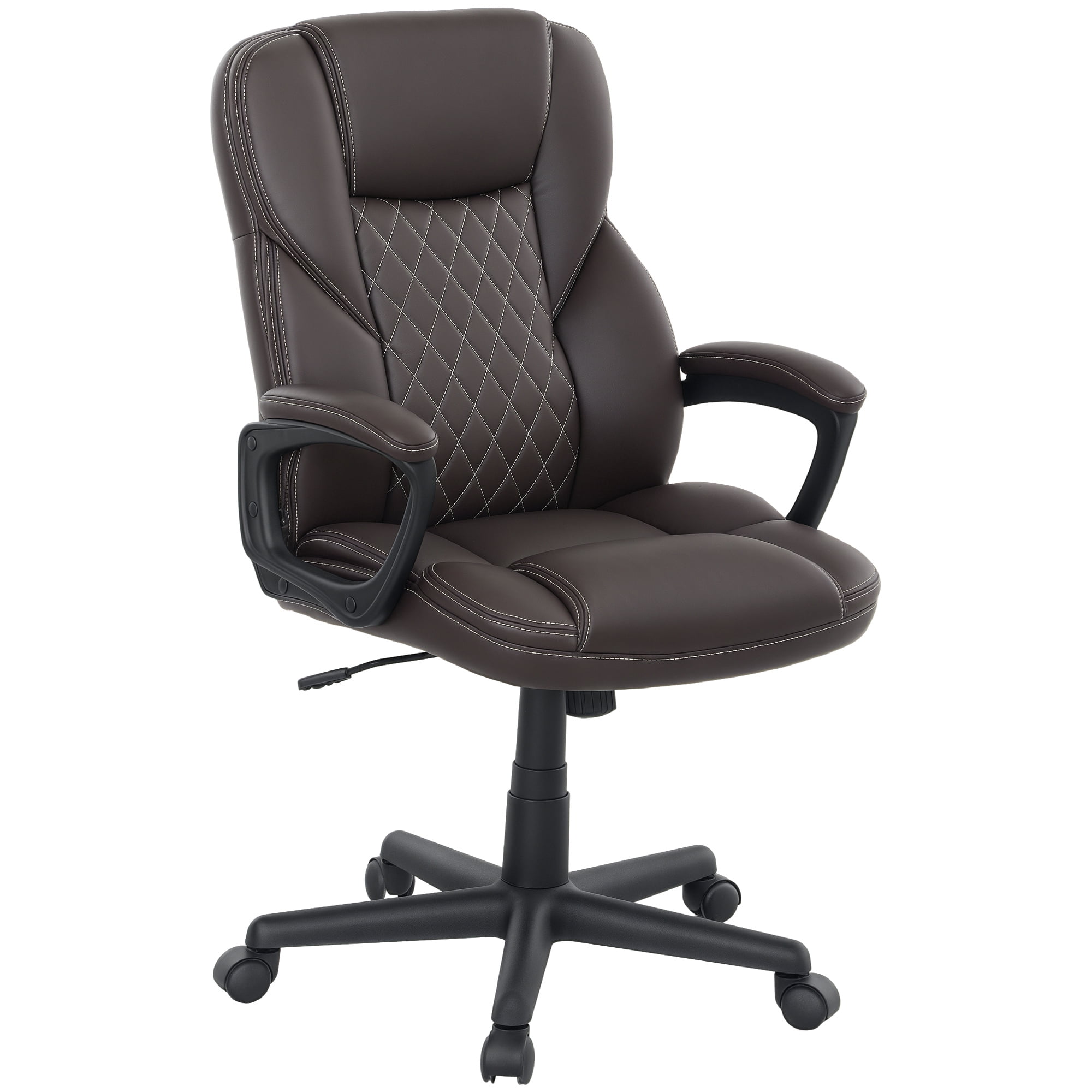 HOMCOM High Back Executive Office Chair, PU Leather Computer Desk Chair with Adjustable Height, Padded Armrests and Swivel Wheels, Brown