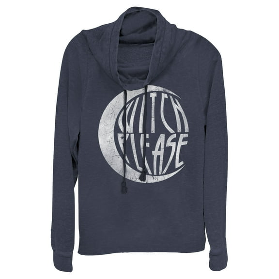 Junior's CHIN UP Halloween Witch Please Cowl Neck Sweatshirt Navy Blue X Large