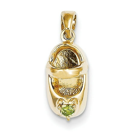 Single Baby Shoe Charm - 14k Yellow Gold 3-D August/Synthetic Stone Engravable Baby Shoe Charm