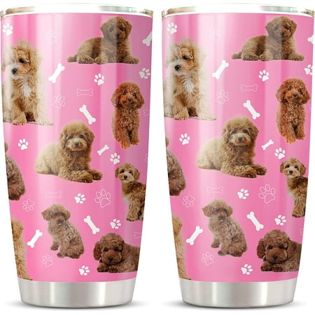 

Athenstics Poodle Tumbler - Brown Poodle Tumblr Gift For Women & Men Poodle Dog Print Cups Bones in Pink theme Dog Travel Coffee Cup Travel Mugs For Dog Lovers