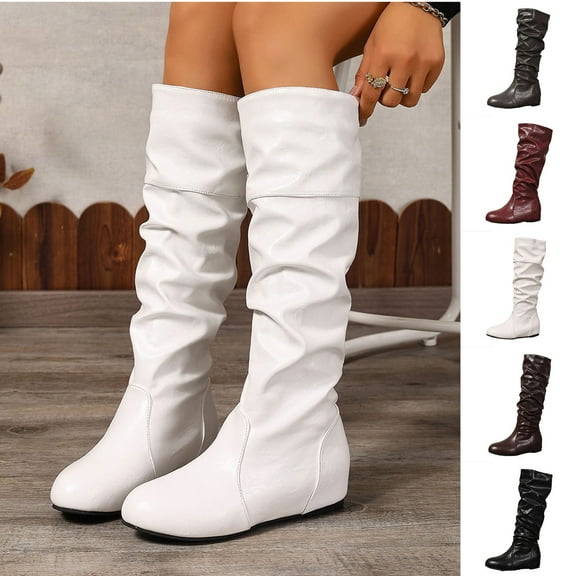 LOVZFMLL Boots for Women Mid Calf Chelsea Boots Round Toe Slip Resistant Flat Heel Casual Fashion Fall Winter Boots Shoes
