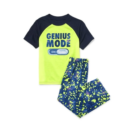 Bra Boy Short Set - The Children's Place Short Sleeve 'Genius Mode' Pajama 2 Piece Pant Set (Little Boys & Big Boys)