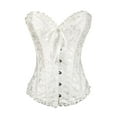 thumbnail image 3 of Camisola con corsé floral de jacquard y cordones para mujer, ropa de club con varillas de acero en espiral blanco, 3 of 9