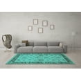 thumbnail image 3 of Ahgly Company Machine Washable Indoor Rectangle Oriental Turquoise Blue Traditional Area Rugs, 5' x 7', 3 of 4