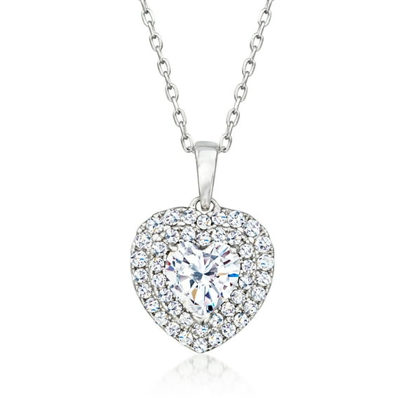 Ross-Simons 1.40 ct. t.w. CZ Heart Pendant Necklace in Sterling Silver, Women's, Adult
