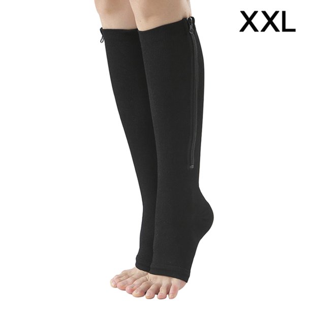 HOTBEST Zipper Compression Socks Plus Size Knee High Open Toe Firm Calf