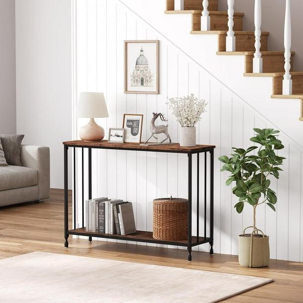 Yeshouse Mesa de entrada, consola de dos niveles, mesa de sofá estrecha de 105 cm de largo con estantes, mesa de pasillo industrial para entrada, sala de estar, vestíbulo y pasillo.
