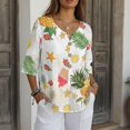 thumbnail image 4 of Tutolipy Linen-Look Women's Linen Look Shirt, Tropical Fruit Print Linen-Style Linen-Like Women's Three Quarter Sleeve Top for Vacation Office Spring, Size Large, 4 of 9