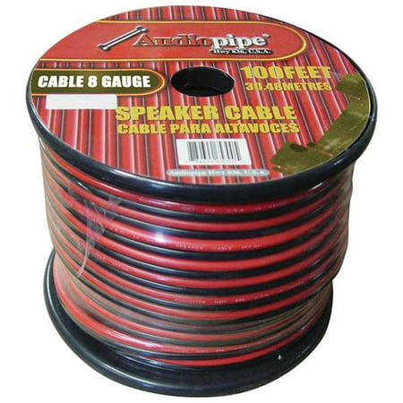 8 ga gauge red black 2 conductor speaker wire audio cable audiopipe 100'