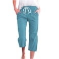 thumbnail image 2 of Capri Pants for Women Spring Summer Elastic Waist Wide Leg Loose Cotton Linen Cropped Pants with Pockets Womens Capris, 2 of 5