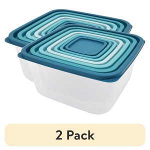 (2 pack) Mainstays 14-Piece Plastic Food Storage Set Teal