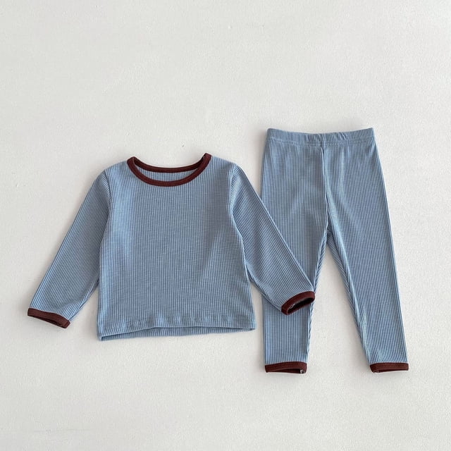 RXIRUCGD Child Spring Cotton Printing Pants Long Sleeve Round-Neck Blouses Sets, Blue, Size: 1 Years