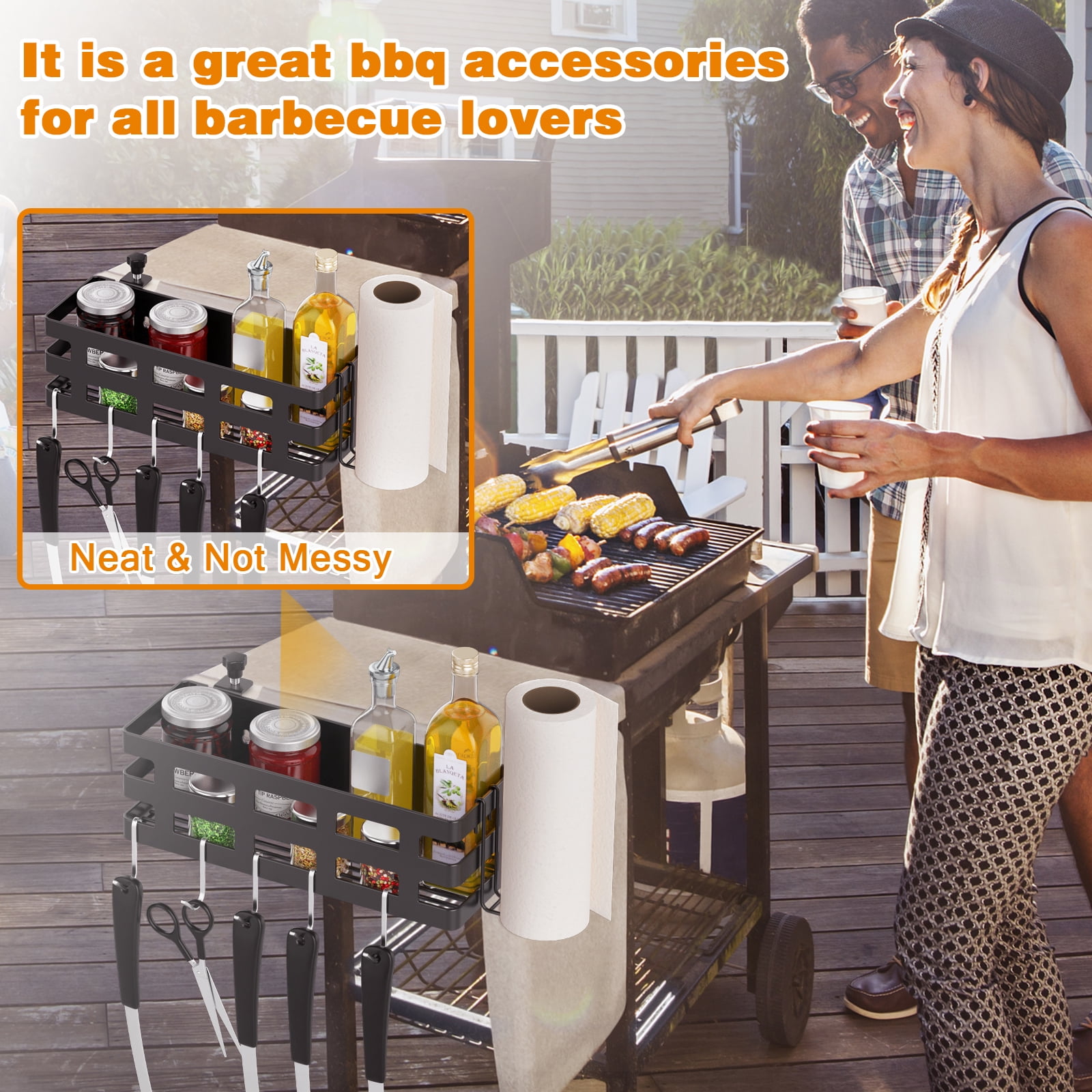 Griddle Caddy for Blackstone 28/36/22/17 inch, Universal BBQ Grill Caddy for Outdoor Grill with Paper Towel Holder & 9" Tong, for Blackstone Griddle Accessories Tool Holder Caddy