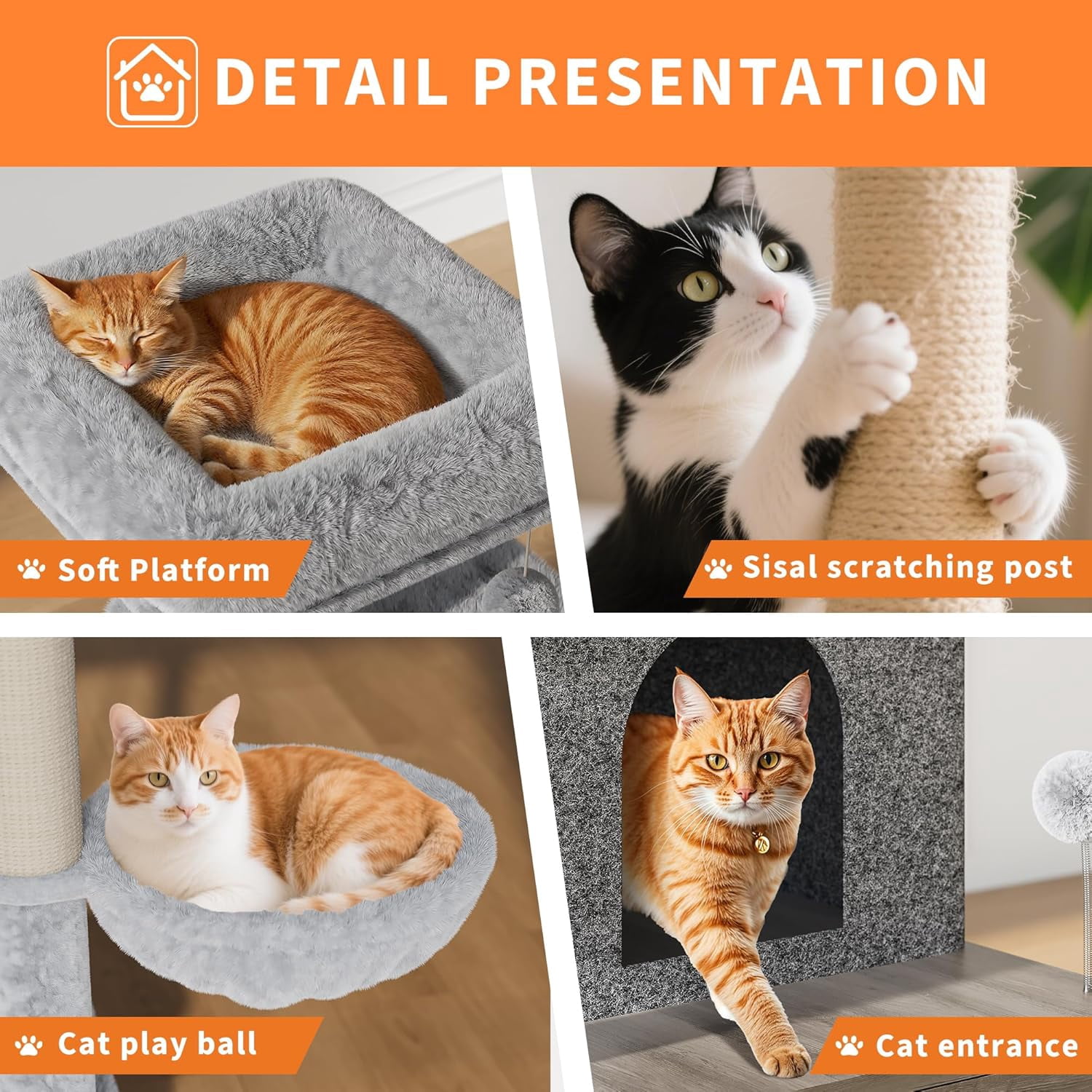 Cat Tree with Litter Box Enclosure, 2-in-1 Modern Cat Tower with Scratching Posts, Multiple Platform and Large Condo, Multilevel Indoor Kitten House, Grey