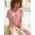 thumbnail image 5 of Ekouaer Women's Satin Silky Pajama Set Short Sleeve Two Piece Nightwear Short Sleeve T Shirt with Long Pajama Set Pj Loungewear, 5 of 6