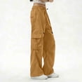 thumbnail image 5 of Hurxie Cargo Pants for Women with Pockets High Waist Lightweight Stretchy Hiking Casual Streetwear Baggy Wide Leg Pants Yellow,2XL, 5 of 6