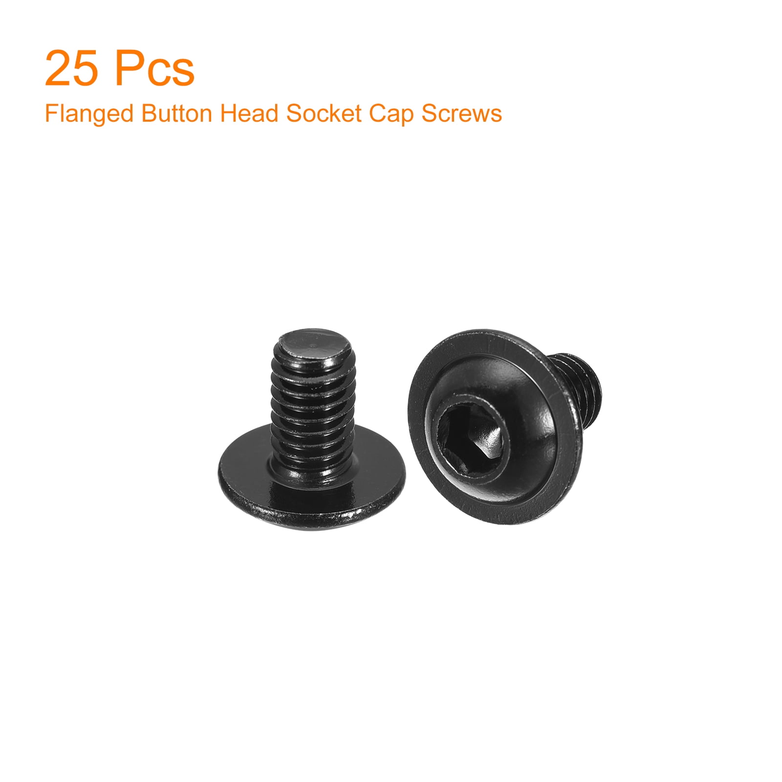 Uxcell Flanged Button Head Socket Cap Screws, 100 Pcs M6x10mm - 304 Stainless Steel Socket Drive Fasteners Bolts, Fully Thread Machine Screws (Black)