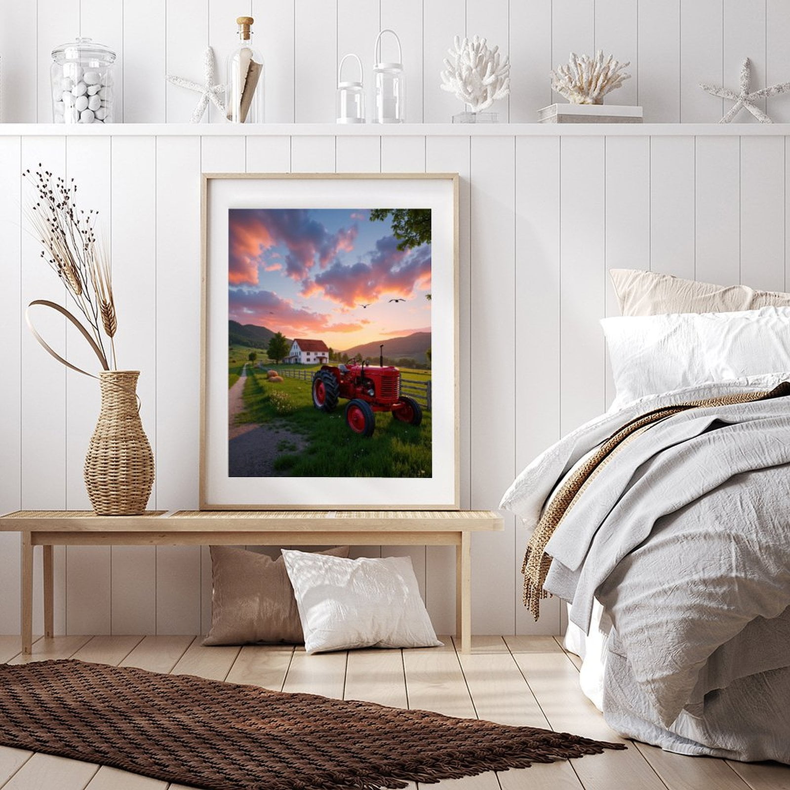 Diamond Art Kits for Adults - 5d Sunset Farm Red Tractor Fields Diamond Painting for Adults, Diamond Art for Adults Beginners, Diamond Painting Kits for Adults for Home Wall Decor