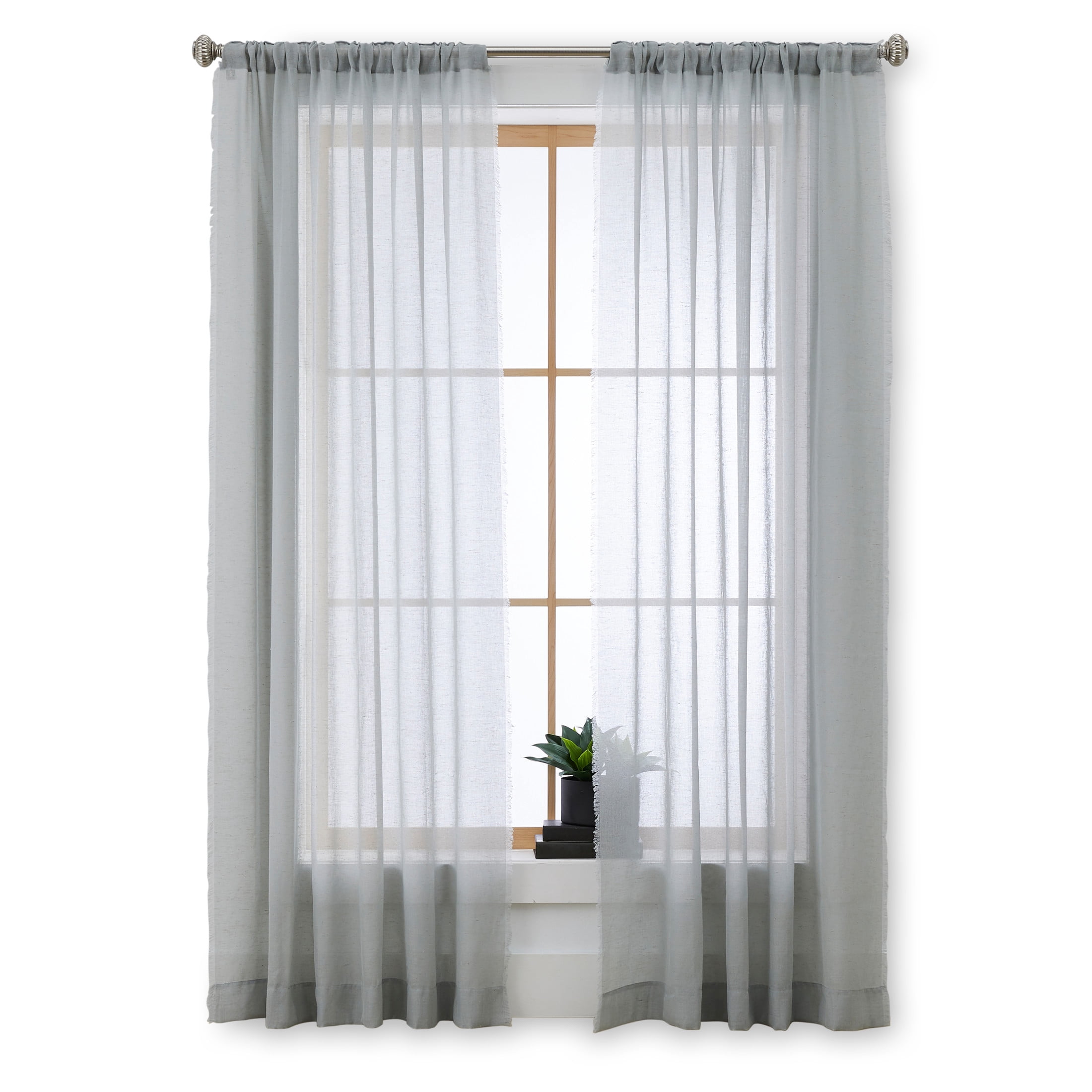 Better Homes & Gardens Solid Fringe Rod Pocket Single Curtain Panel, Soft Silver, 50 in W x 95 in L